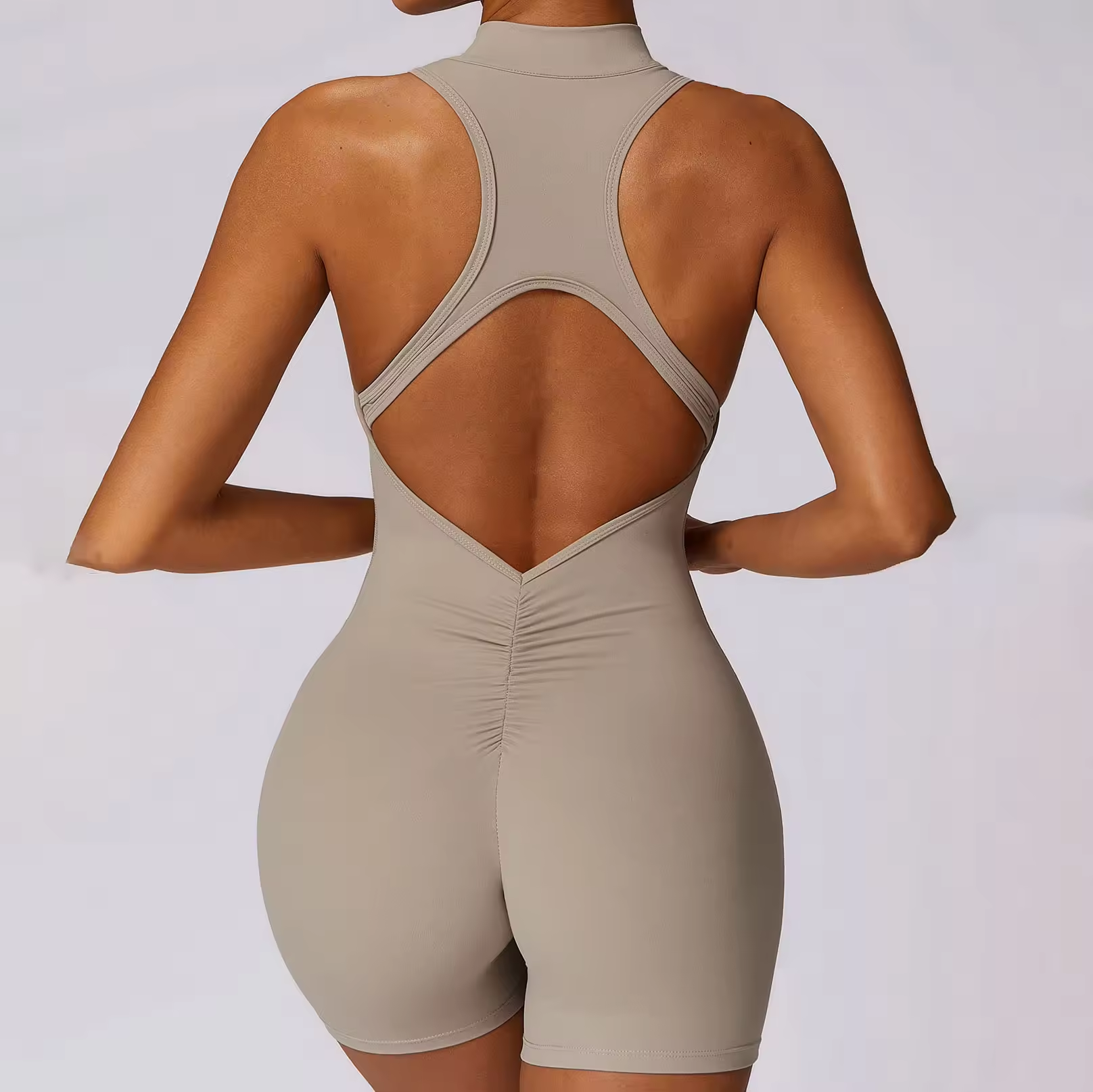 Half-zip Sleeveless Back and Tight Hip Jumpsuit