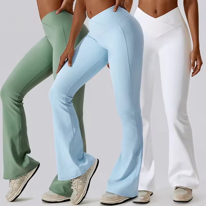 Plus Size Crossover High Waisted Wide Leg Flared Yoga Pants